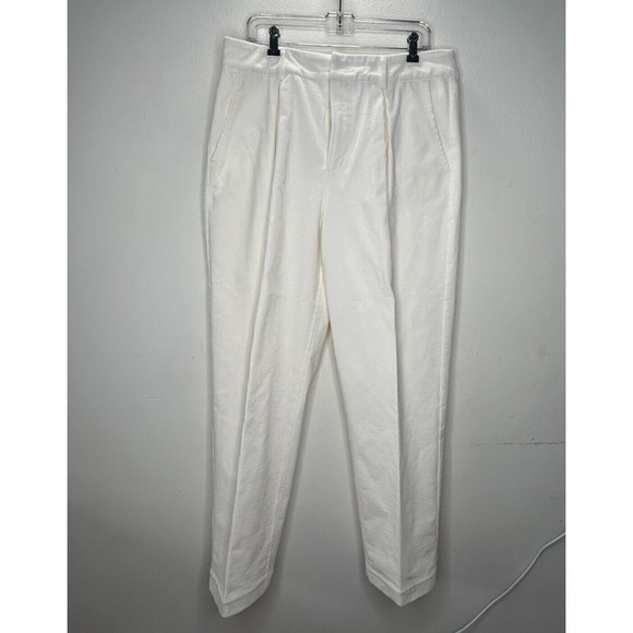 Ganni Cream Pleated Front Crease High Waist Corduroy Zip Trouser Pants 42 - Picture 1 of 10